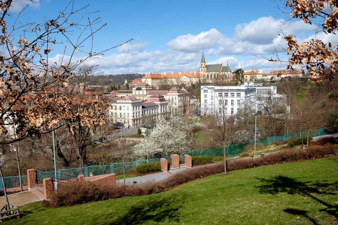 View from Ztracenka Garden toward St. Apollinarius Church | Hotel Páv Prague
